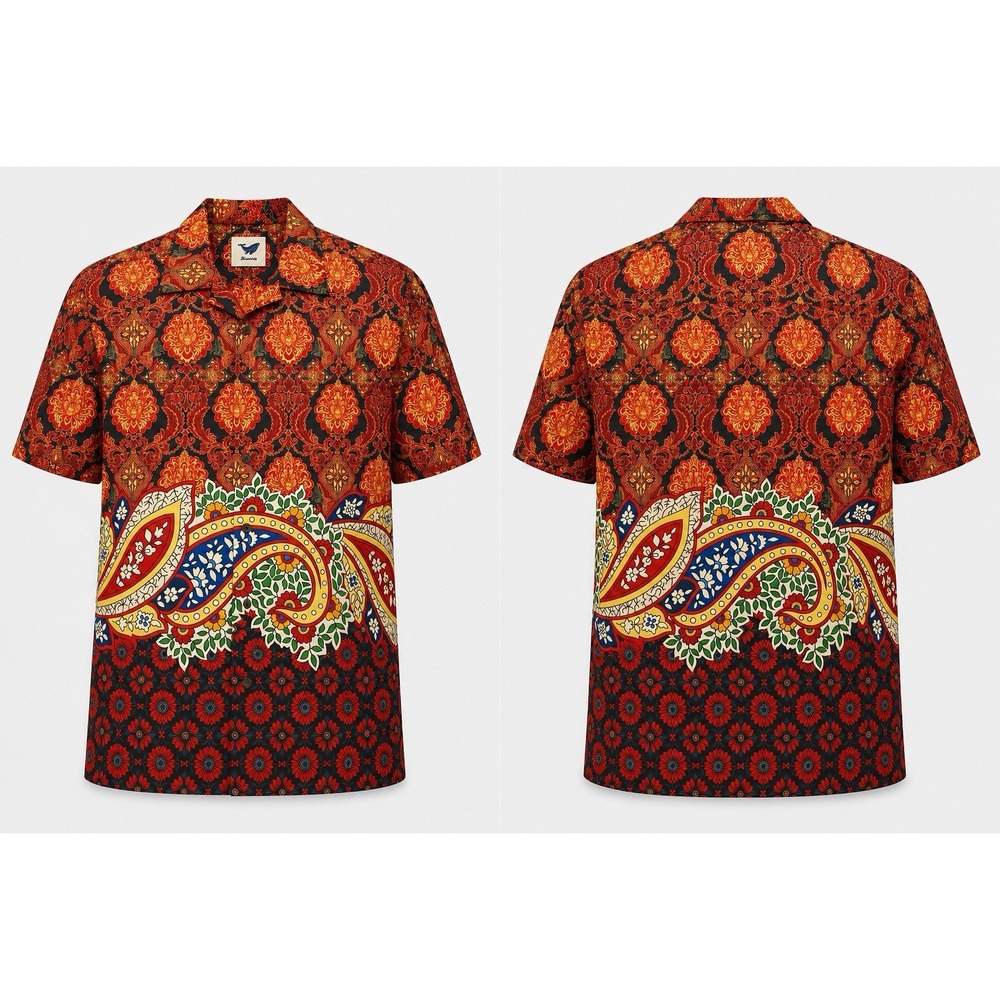 Yiume Hawaiian Bold Floral Geometric Pattern ButtonDown S/S Shirt Men's Size 2XL